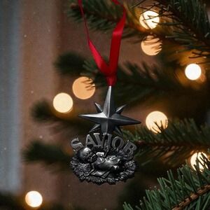 Christmas Pewter "SAVIOR" Ornament  Baby Jesus Star Made In‎ El Salvador Vintage
